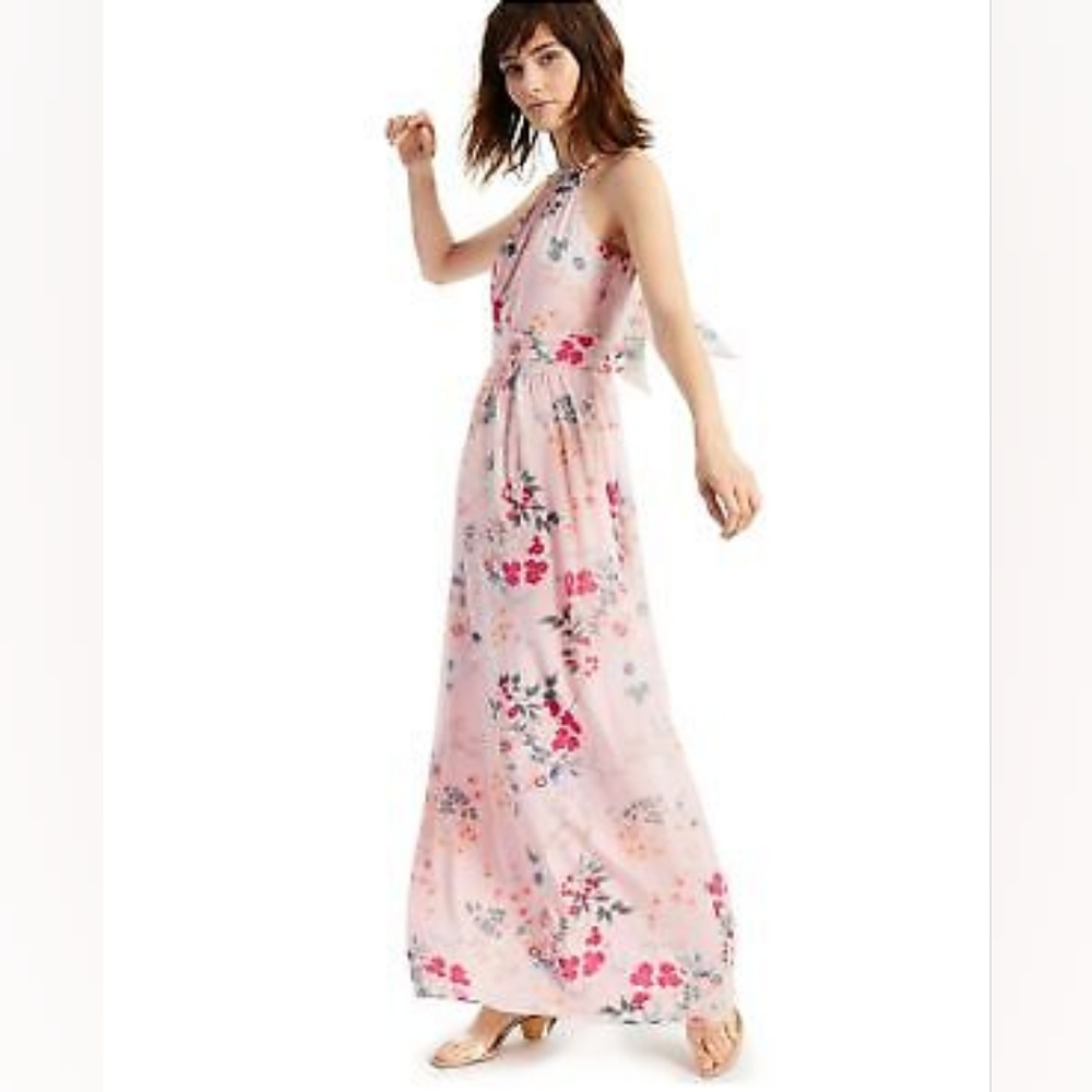 INC Womens Pink Tie Back Lined Sleeveless Maxi Party Sheath Dress